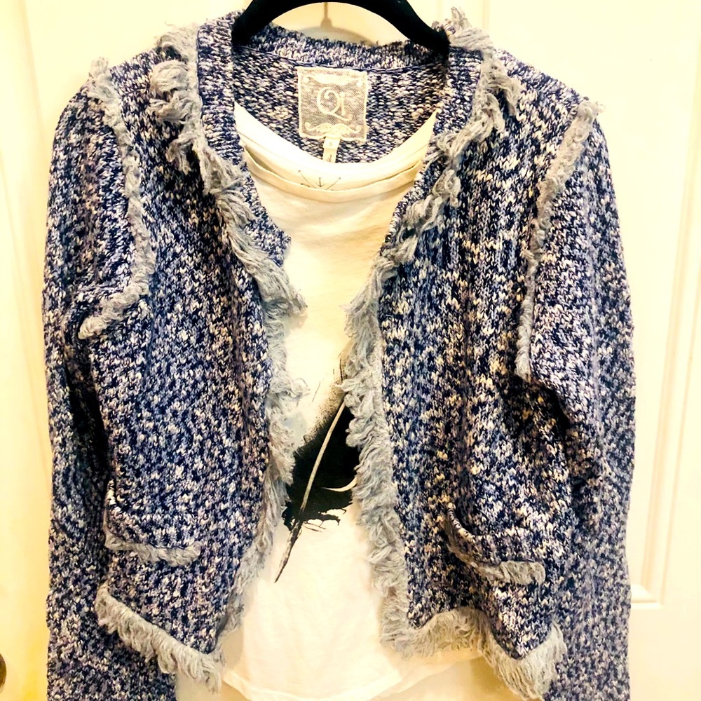 Qi Knit Tweed Blue Blazer, S